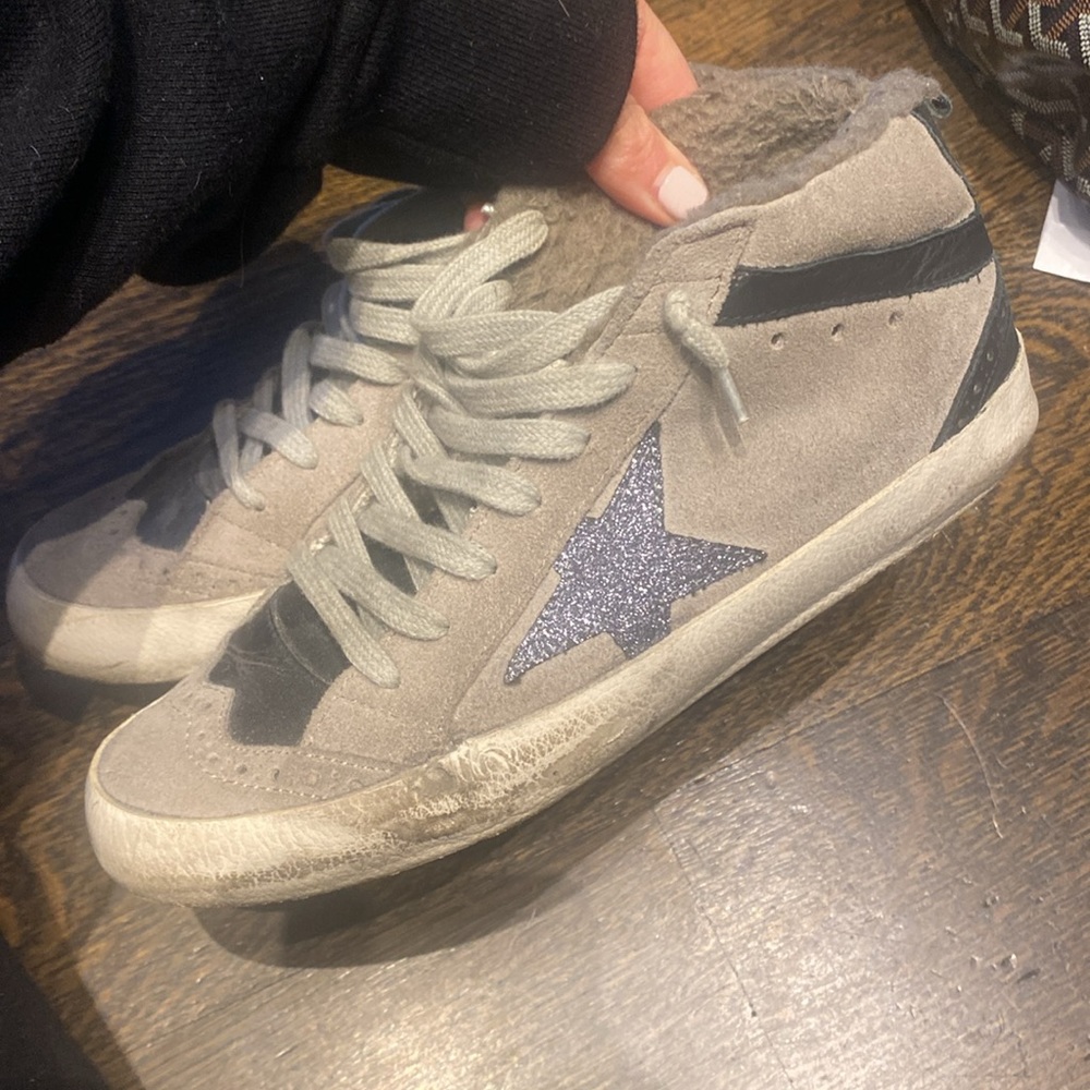 Golden Goose Mid Star Sneaker with Glitter and Fur